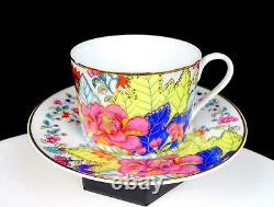 Design Guild Tobacco Leaf Pattern 5087 Gold Trim 8 Piece 2 3/8 Cups & Saucers