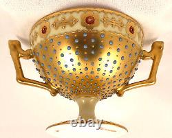 Donath Dresden Sherbet Cup & Saucer, Raised Enamel Jewels, Elaborate Gilding, Co