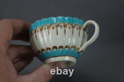 Dr Wall Worcester Turquoise Enamel & Gold Fluted Tea Cup & Saucer C. 1755-1783 B