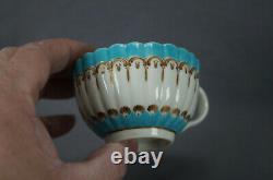Dr Wall Worcester Turquoise Enamel & Gold Fluted Tea Cup & Saucer C. 1755-1783 B