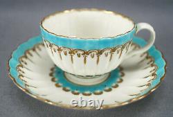 Dr Wall Worcester Turquoise Enamel & Gold Fluted Tea Cup & Saucer C. 1755-1783 C