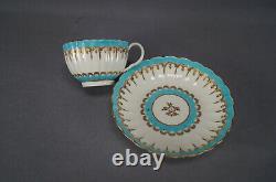 Dr Wall Worcester Turquoise Enamel & Gold Fluted Tea Cup & Saucer C. 1755-1783 C