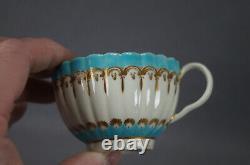 Dr Wall Worcester Turquoise Enamel & Gold Fluted Tea Cup & Saucer C. 1755-1783 C