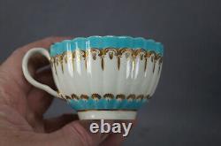 Dr Wall Worcester Turquoise Enamel & Gold Fluted Tea Cup & Saucer C. 1755-1783 C