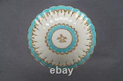 Dr Wall Worcester Turquoise Enamel & Gold Fluted Tea Cup & Saucer C. 1755-1783 C