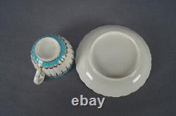 Dr Wall Worcester Turquoise Enamel & Gold Fluted Tea Cup & Saucer C. 1755-1783 C