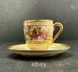 Dresden Ambrosius Lamm Gold Gilded Watteau Subject Demitasse Cup And Saucer Set