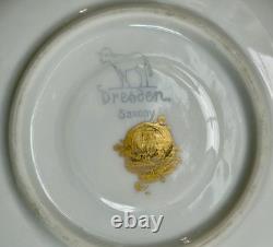 Dresden Ambrosius Lamm Gold Gilded Watteau Subject Demitasse Cup And Saucer Set