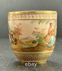 Dresden Ambrosius Lamm Gold Gilded Watteau Subject Demitasse Cup And Saucer Set