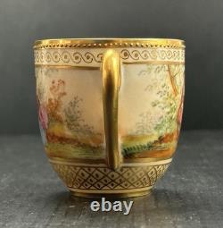 Dresden Ambrosius Lamm Gold Gilded Watteau Subject Demitasse Cup And Saucer Set