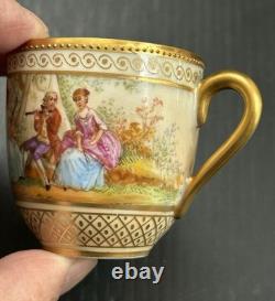 Dresden Ambrosius Lamm Gold Gilded Watteau Subject Demitasse Cup And Saucer Set