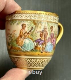 Dresden Ambrosius Lamm Gold Gilded Watteau Subject Demitasse Cup And Saucer Set