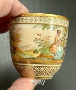 Dresden Ambrosius Lamm Gold Gilded Watteau Subject Demitasse Cup And Saucer Set