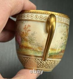 Dresden Ambrosius Lamm Gold Gilded Watteau Subject Demitasse Cup And Saucer Set