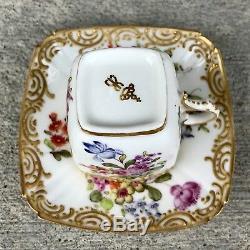 Dresden Bourdois & Bloch Germany Miniature Cup & Saucer Set w Gold & Flowers