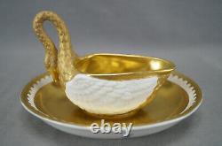 Dresden Carl Thieme Gold & White Antique Bisque Porcelain Swan Cup & Saucer B