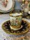Dresden Cobalt Blue Raised Gold Demi Tea Cup Saucer Set Hp Couple Romantic Scene