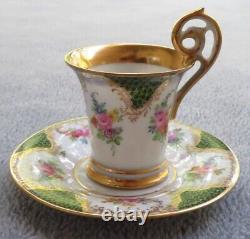 Dresden Demitasse Cup & Saucer Pink Roses With Gold Accents