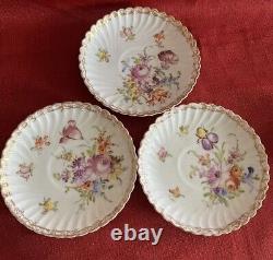 Dresden Floral Pttrn Gold Accents Fluted 4 Cups 6 Saucers Franziska Hirsch Antq
