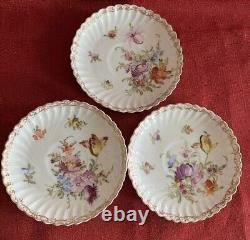 Dresden Floral Pttrn Gold Accents Fluted 4 Cups 6 Saucers Franziska Hirsch Antq