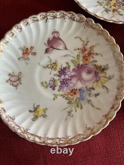 Dresden Floral Pttrn Gold Accents Fluted 4 Cups 6 Saucers Franziska Hirsch Antq