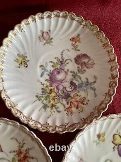 Dresden Floral Pttrn Gold Accents Fluted 4 Cups 6 Saucers Franziska Hirsch Antq