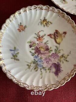 Dresden Floral Pttrn Gold Accents Fluted 4 Cups 6 Saucers Franziska Hirsch Antq