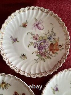 Dresden Floral Pttrn Gold Accents Fluted 4 Cups 6 Saucers Franziska Hirsch Antq