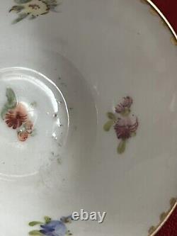 Dresden Floral Pttrn Gold Accents Fluted 4 Cups 6 Saucers Franziska Hirsch Antq