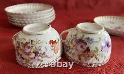 Dresden Floral Pttrn Gold Accents Fluted 4 Cups 6 Saucers Franziska Hirsch Antq