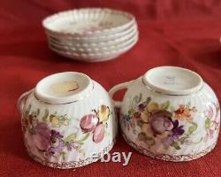 Dresden Floral Pttrn Gold Accents Fluted 4 Cups 6 Saucers Franziska Hirsch Antq