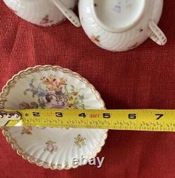 Dresden Floral Pttrn Gold Accents Fluted 4 Cups 6 Saucers Franziska Hirsch Antq