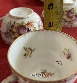 Dresden Floral Pttrn Gold Accents Fluted 4 Cups 6 Saucers Franziska Hirsch Antq