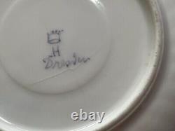 Dresden Floral Pttrn Gold Accents Fluted 4 Cups 6 Saucers Franziska Hirsch Antq