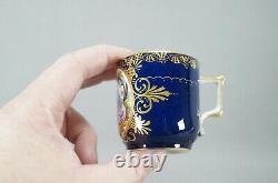 Dresden Hand Painted Courting Couple Cobalt & Gold Demitasse Cup & Saucer