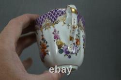 Dresden Hand Painted Floral Swags Purple & Gold Covered Chocolate Cup & Saucer