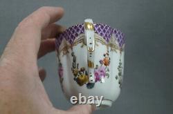 Dresden Hand Painted Floral Swags Purple & Gold Covered Chocolate Cup & Saucer