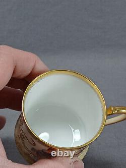 Dresden Hand Painted Watteau Scenes Raised Gold Floral Ivory Cup & Saucer