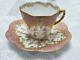 Dresden Hirsch Rare Back Stamp Cup & Saucer Hand Painted Pink White Gold Germany