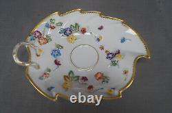 Dresden Thieme Hand Painted Encrusted Flowers & Gold Covered Cup & Leaf Saucer