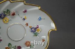 Dresden Thieme Hand Painted Encrusted Flowers & Gold Covered Cup & Leaf Saucer