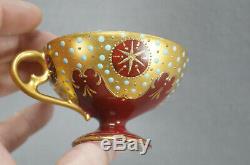ES Prussia Hand Painted Landscape Red Heavy Gold Turquoise Jeweled Cup & Saucer