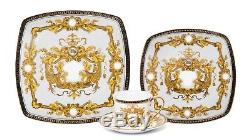 EURO Porcelain 16-Pc White Dining Set, 24K Gold Greek Key Bone China