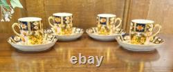 EXC. ANTIQUE Davenport 2614 IMARI SET of 4 Demitasse COFFEE CUPS & SAUCERS