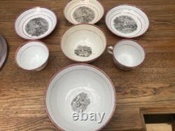 Early 19thC Bat Printed Transfer Ware Cups and Saucers With Gold Lustre Rims