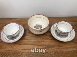 Early 19thC Bat Printed Transfer Ware Cups and Saucers With Gold Lustre Rims