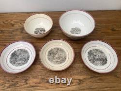 Early 19thC Bat Printed Transfer Ware Cups and Saucers With Gold Lustre Rims