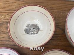 Early 19thC Bat Printed Transfer Ware Cups and Saucers With Gold Lustre Rims