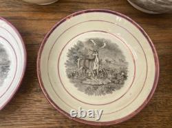 Early 19thC Bat Printed Transfer Ware Cups and Saucers With Gold Lustre Rims