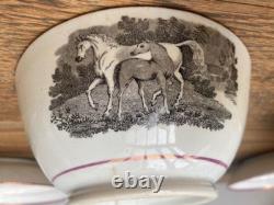 Early 19thC Bat Printed Transfer Ware Cups and Saucers With Gold Lustre Rims